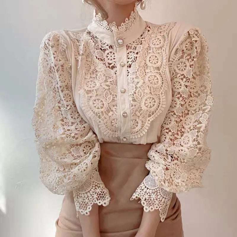 Embroidered lace blouse for women