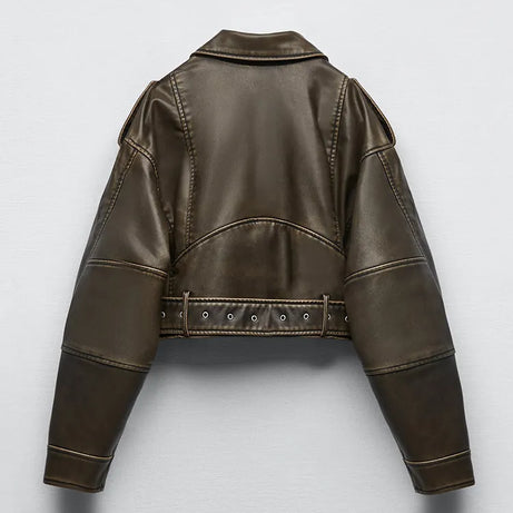 Kurze Damenjacke aus PU-Kunstleder