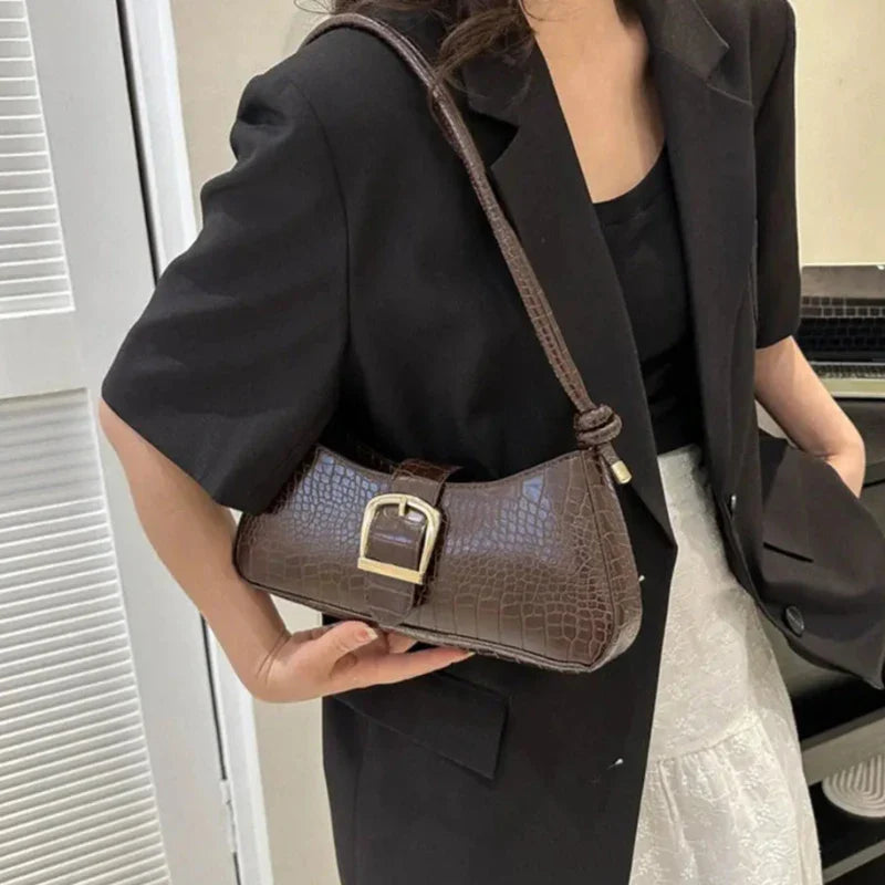 Sac à Main Baguette Simili avec Boucle Métallique Chic