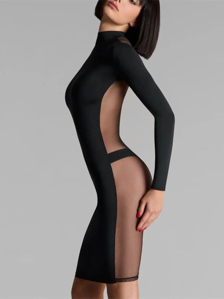 Robe libertine - Robe midi sexy en mesh avec manches longues