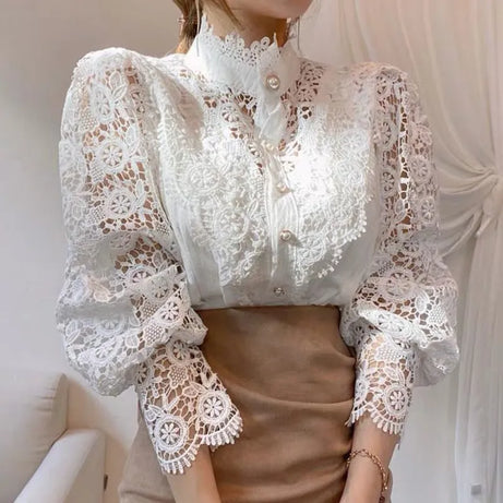 Embroidered lace blouse for women