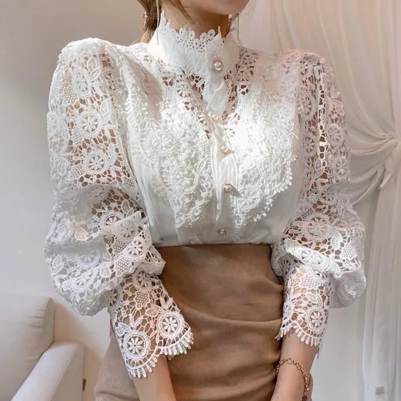 Embroidered lace blouse for women