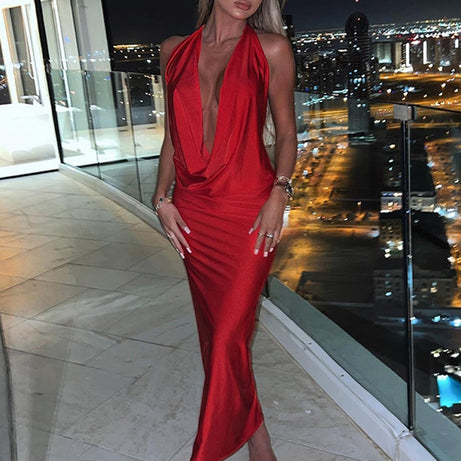 Sexy rückenfreies langes Kleid mit V-Ausschnitt für Damen – Atlantic