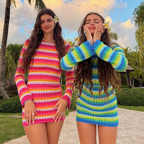 Robe de soirée rayée à manches longues pour femmes - Vida