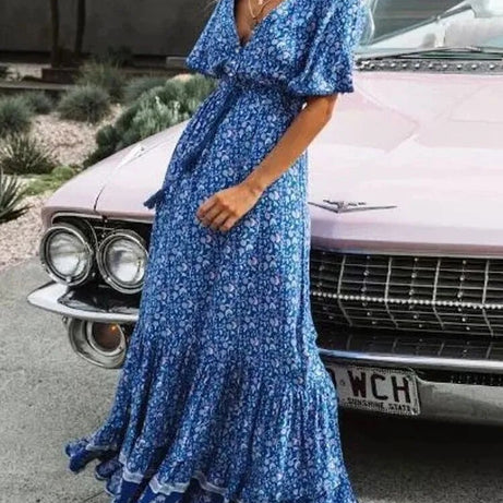 Robe longue bohème à pampilles pour femmes