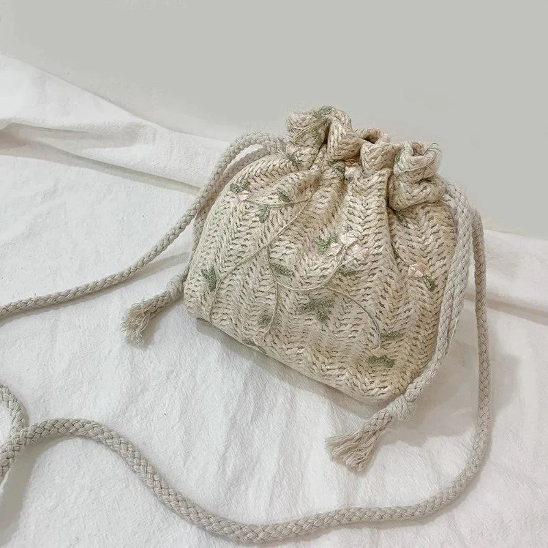 Sac Femme Bourse avec Fleurs Brodées
