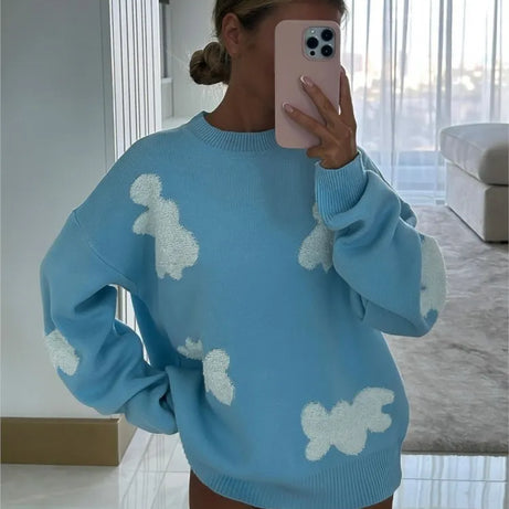 Women's Love Embroidered Round Neck Sweater
