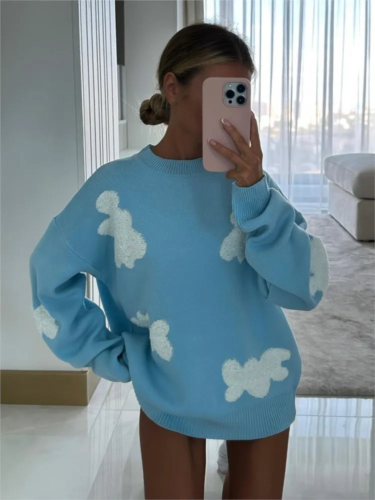 Women's Love Embroidered Round Neck Sweater