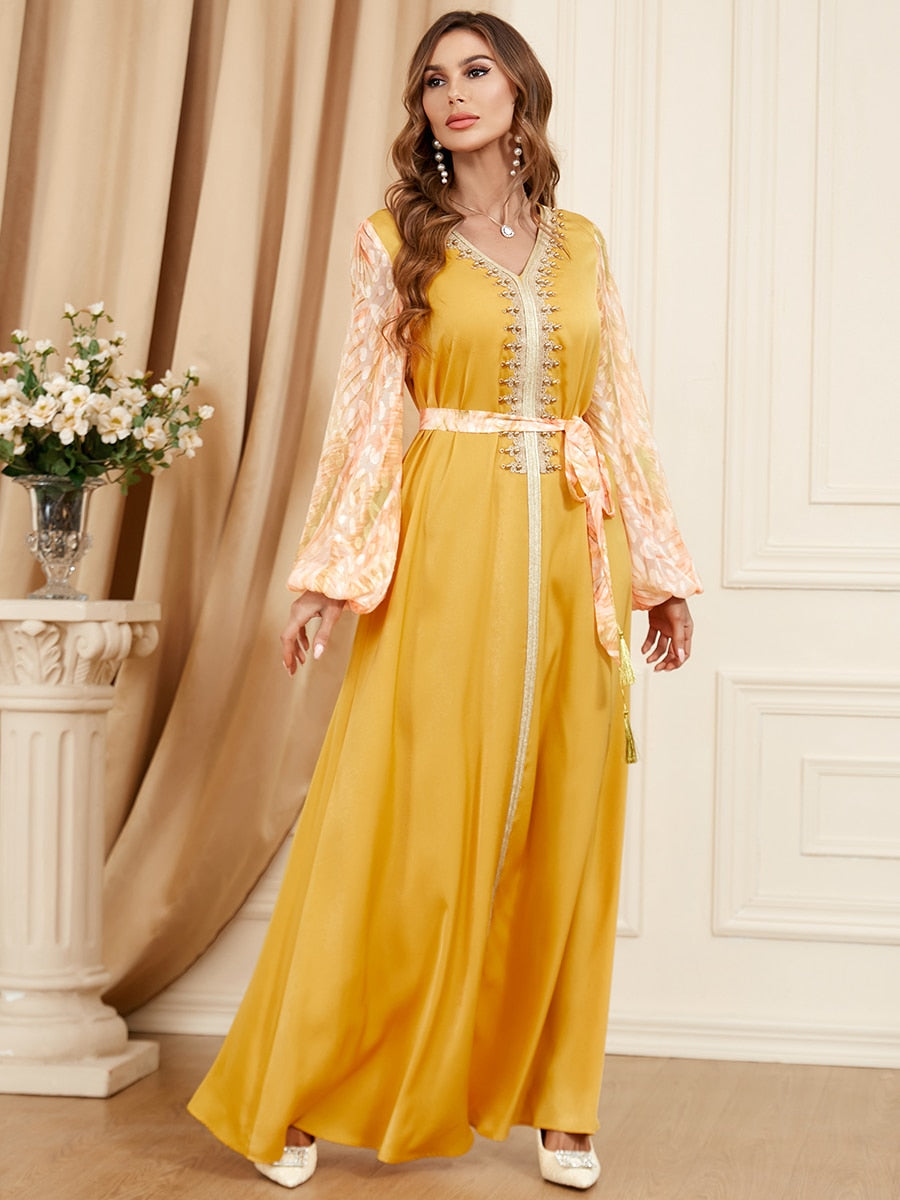 Caftan marocain Fleur de Jasmin - Jaune
