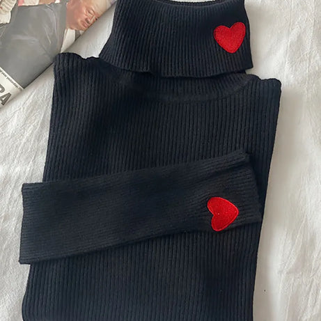 Rollkragenpullover mit Herzstickerei für Damen