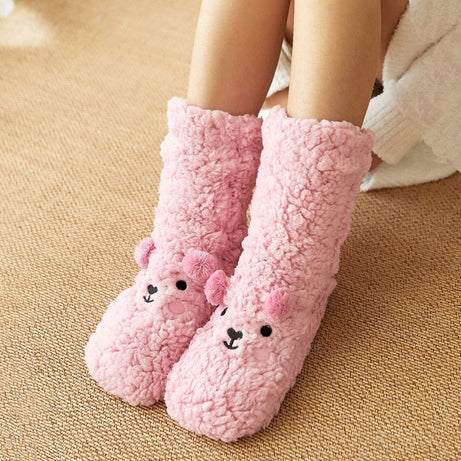 Lange Plüschsocken für Damen mit Teddybärmuster Katalina