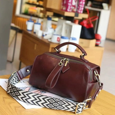 Sac à main cuir marron brillant