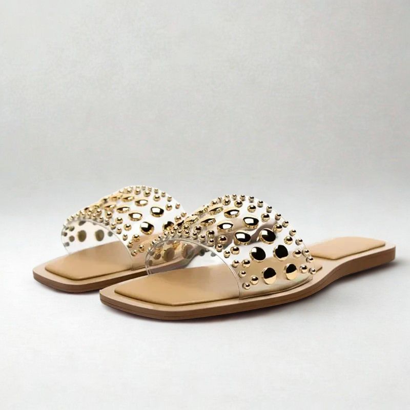 Sandale Femme Cloutée Beige et Plate