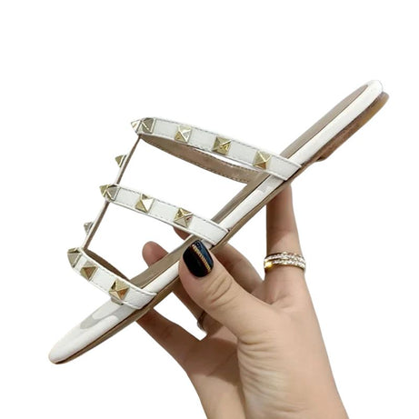 Sandale Femme Blanche Cloutée avec Mini Talon