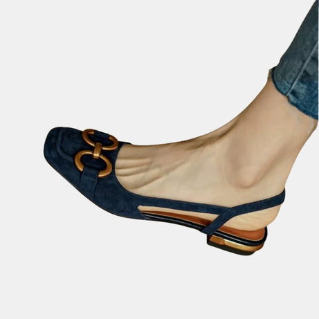 Sandale Bleu Marine Élégante à Talon Bas et Carré