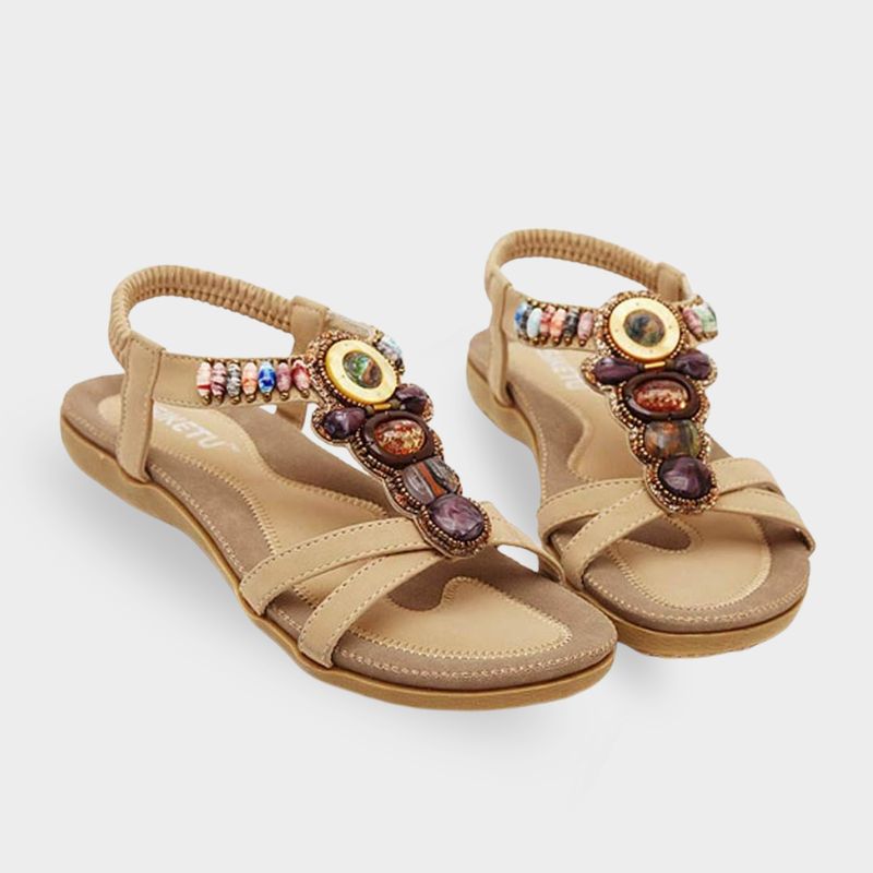 Sandale Femme Beige de Style Bohème avec Lanières