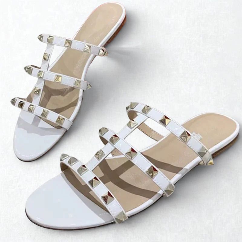Sandale Femme Blanche Cloutée avec Mini Talon