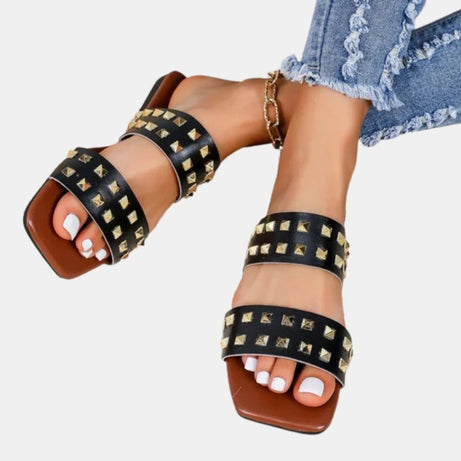 Sandale Femme Cloutée avec Deux Lanières