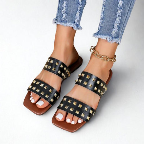 Sandale Femme Cloutée avec Deux Lanières