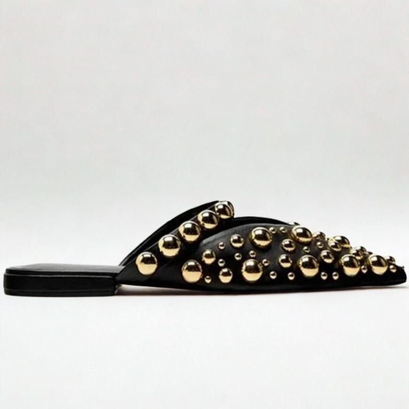 Sandale Femme Cloutée et Pointue avec Rivets Dorés