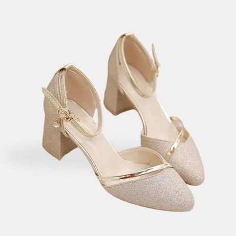 Sandale Femme Mariage Dorée et Pailletée avec Lanières