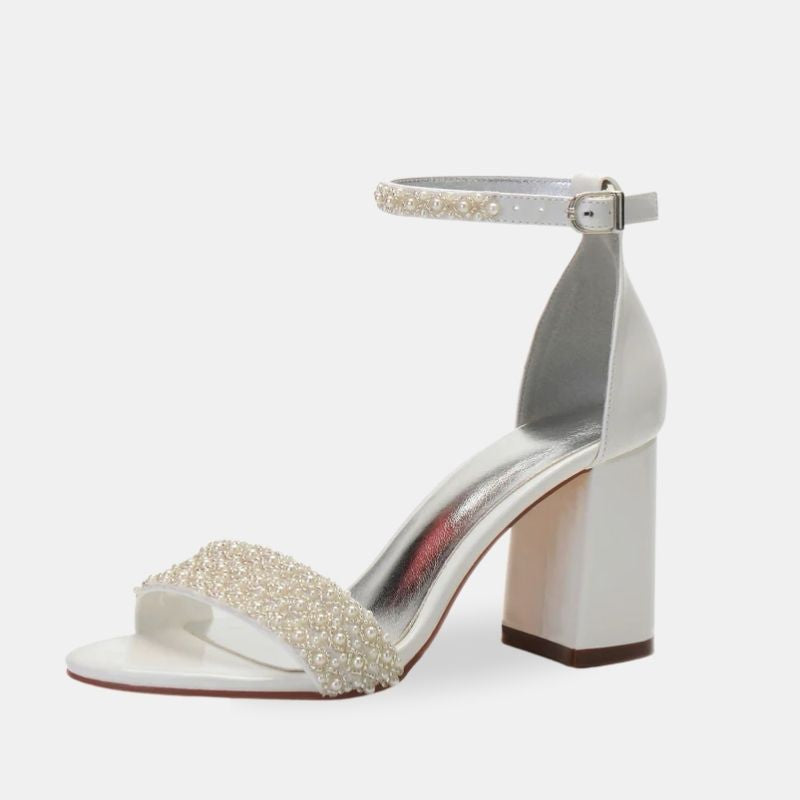 Sandale Femme Mariage avec Perles sur les Lanières
