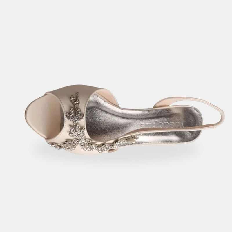Sandale Femme Mariage avec Strass en Forme de Fleurs