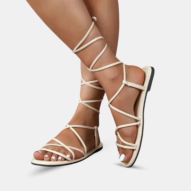 Sandale Gladiator Beige avec Fermeture à Lacets
