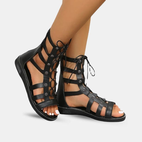 Sandale Gladiator Noire Design avec Lanières et Lacets