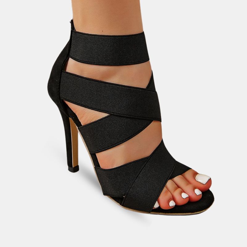 Sandale Gladiator à Talon Haut avec Lanières Noires