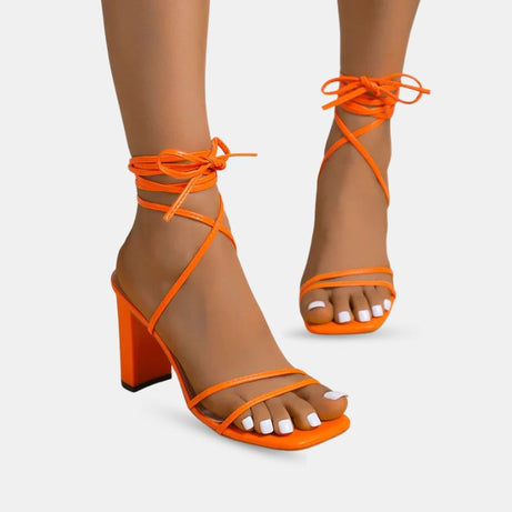 Sandale Gladiator à Talon avec Lanières Croisées Oranges