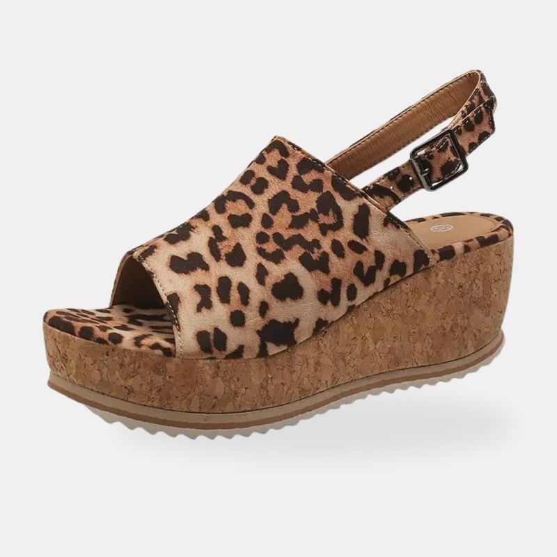 Sandale Léopard Compensée Style Rétro