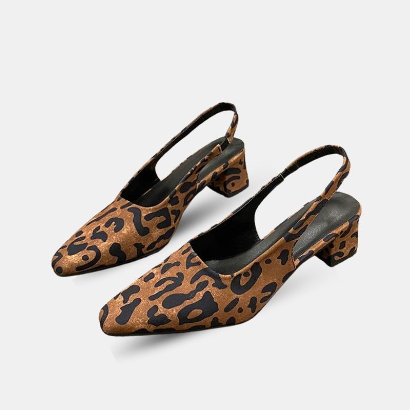 Sandale Leopard Pointue à Talon Épais