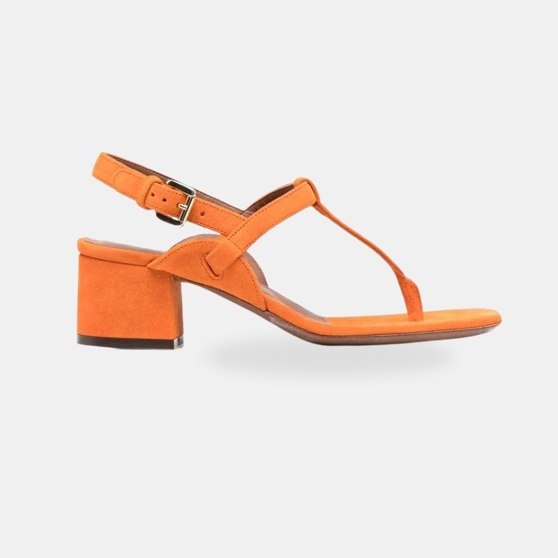Sandale Orange à Talon avec Lanière en T