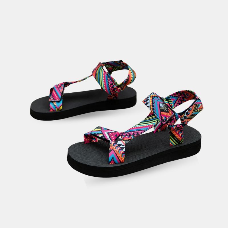 Sandale Scratch Femme Design avec Lanières Multicolores à Motifs