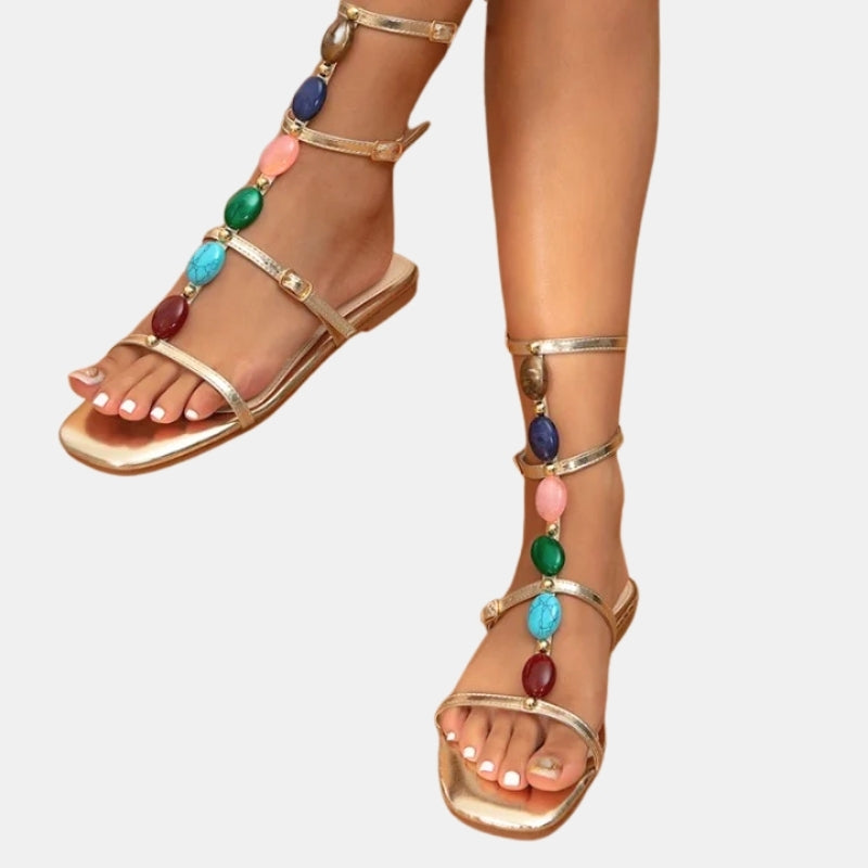Sandale Spartiate Femme avec Lanières Décorées
