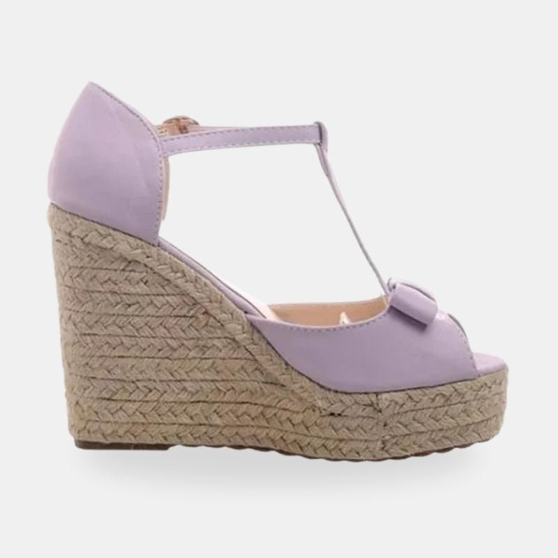 Sandale Talon Compensée Violette avec Lanière en T