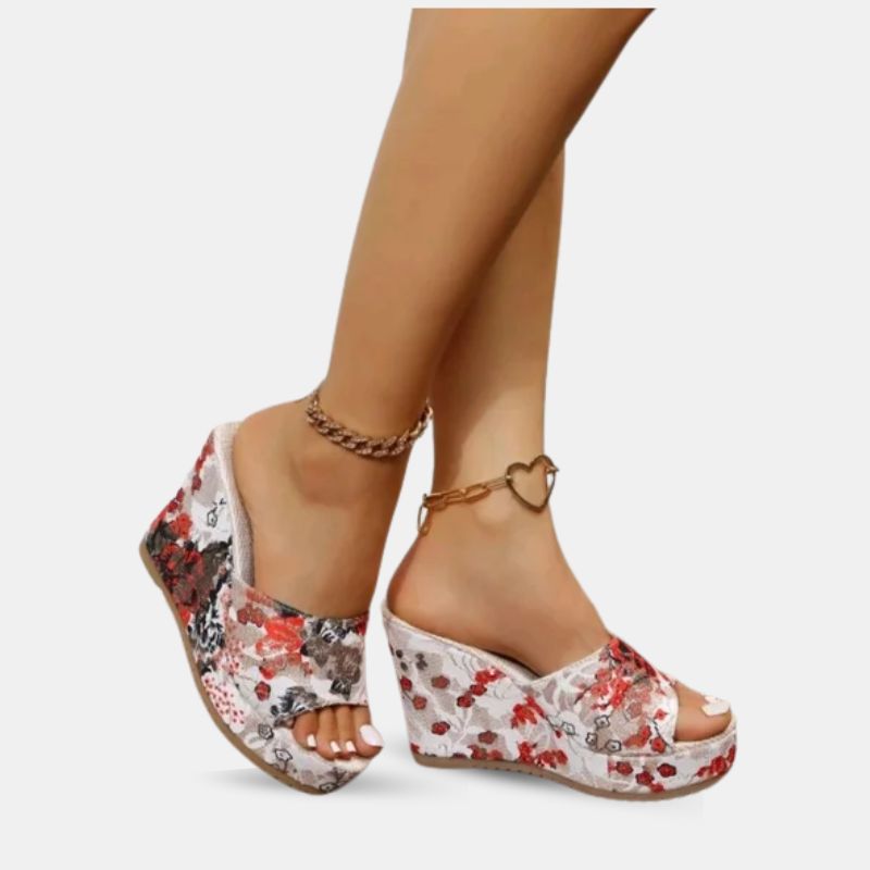 Sandale Talon Haut Femme avec Motifs Floraux