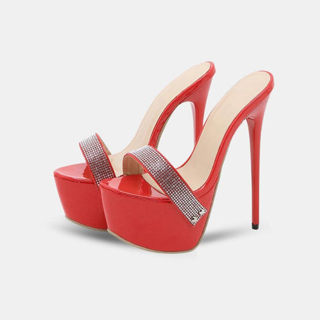 Sandale Talon Haut Femme avec Strass sur la Lanière