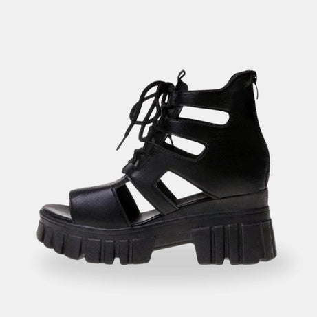 Sandale Talon Plateforme Semi-Ouverte avec Lacets