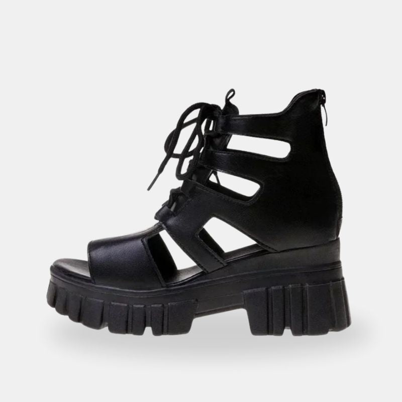 Sandale Talon Plateforme Semi-Ouverte avec Lacets