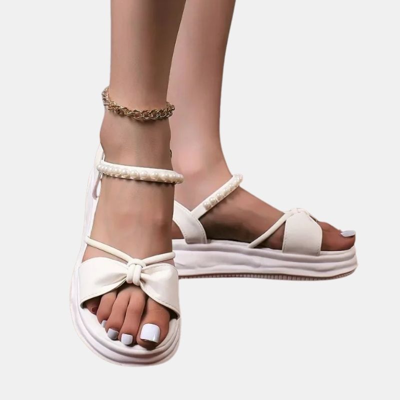 Sandale Talon Plateforme avec Fermeture Élastique à Perles