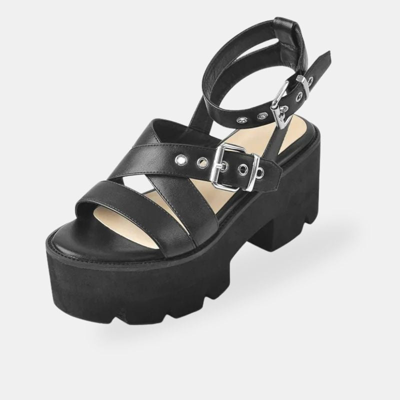 Sandale Talon Plateforme avec Lanières Noires