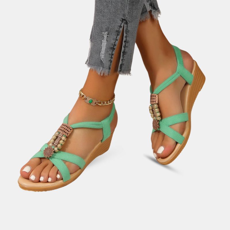 Sandale Verte Femme avec Bande Élastique