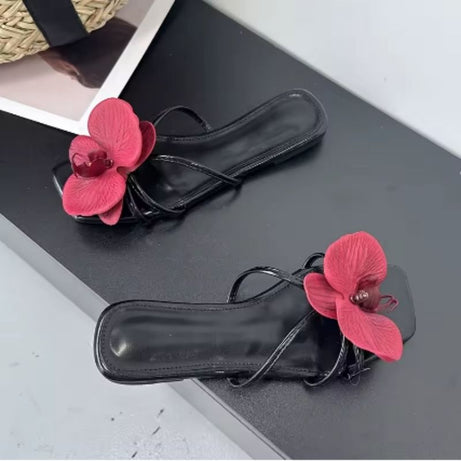Sandales Plates d’Été à Fleur Ornementale