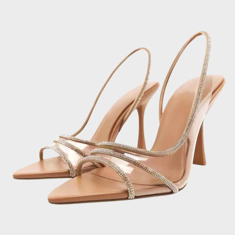 Sandales Talon Haut Nude à Strass