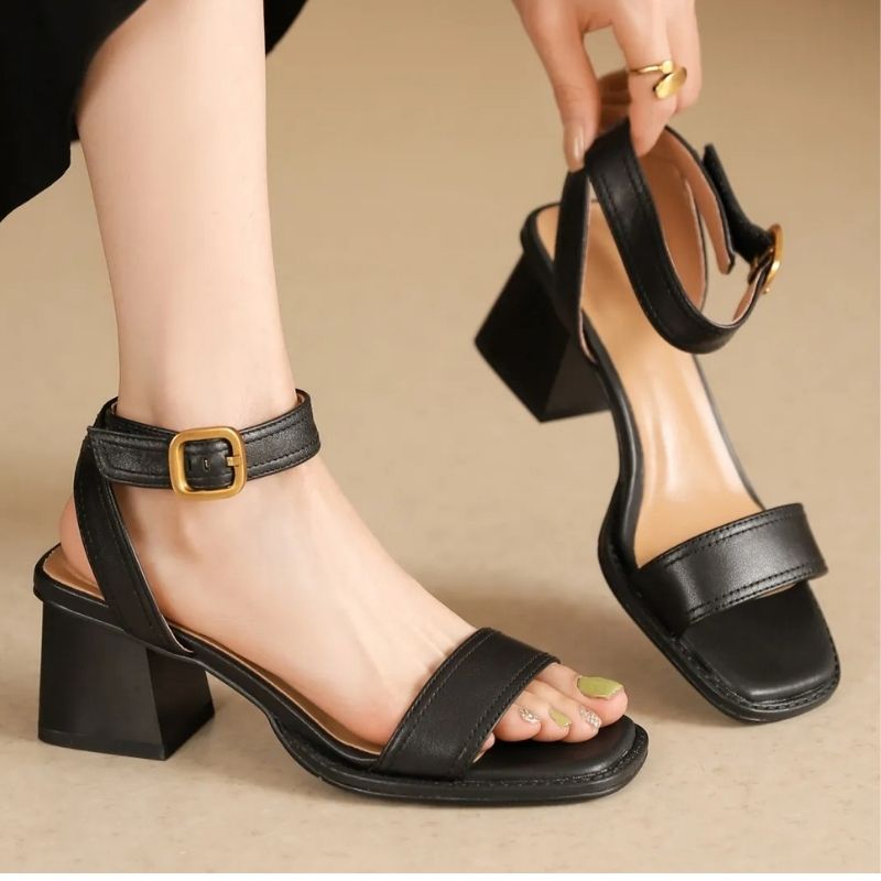 Sandales à Talons Confortable en Cuir