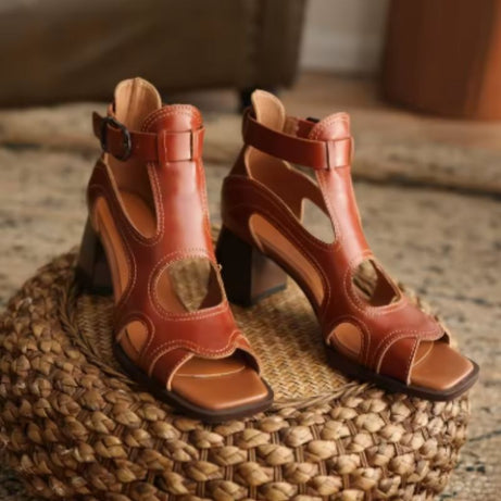 Sandales en Cuir Véritable à Bout Ouvert