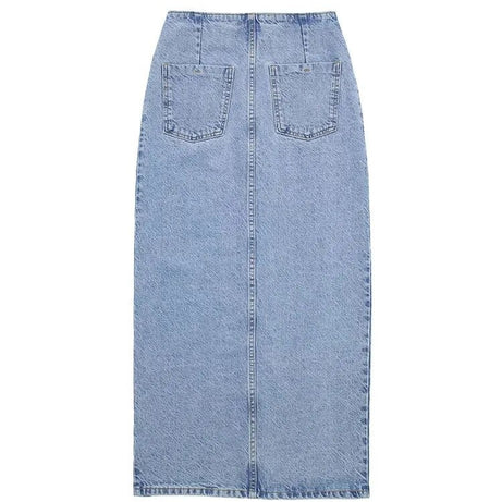 Jupe en jean longue rétro décontracté avec bouton pour femme