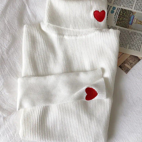 Rollkragenpullover mit Herzstickerei für Damen